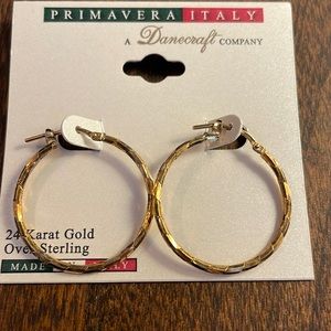Primavera Italy 24K Gold Over Sterling Silver Hoop Earrings